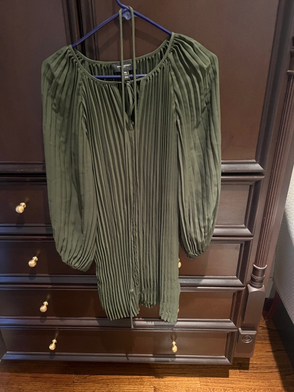 Banana Republic Olive Pleated Long-Sleeve Dress